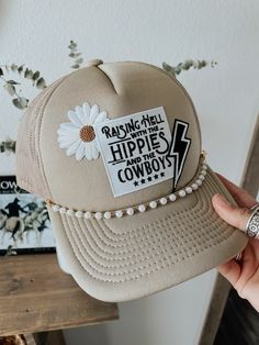 Trucker hat with western patches and style. Punchy western trucker hat. Trucker Hat Trendy, Cute Trucker Hat Outfits, Outfit With Trucker Hat, Trucker Hat Chains Diy, Adjustable Trucker Hat For Festivals, Custom Adjustable Trucker Hat With Flat Brim, Adjustable Flat Bill Trucker Hat For Festivals, Cute Trucker Hats With Patches, Trucker Patch Hats