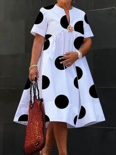 Nigeria Dress, Inexpensive Dresses, Evening Midi Dress, Summer Dressing, Polka Dot Maxi Dresses, Midi Sundress, Polka Dot Shorts, Classy Dress Outfits, Midi Short Sleeve Dress