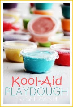 the cover of koola - aid playdough is shown with colorful bowls and sprinkles