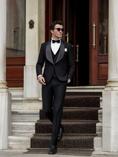 Black Slim-Fit Tuxedo 3-Piece Black Tux Wedding, Masculine Wedding