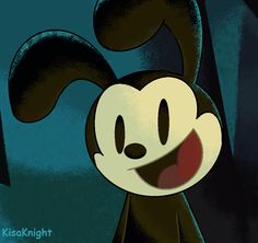 an animated mickey mouse is smiling for the camera while standing in front of a blue background