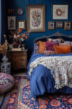 29 Blue Boho Girls Bedroom Ideas: Create a Dreamy and Artistic Space for Your Little One Bedroom With Patterned Bedding, Blue Moroccan Bedroom, Blue Rustic Bedroom Ideas, Moroccan Blue Bedroom, Burgundy And Blue Bedroom Ideas, Bohemian Blue Bedroom, Cerulean Blue Bedroom, Celestial Blue Bedroom, Funky Bedroom Ideas Bohemian