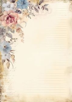 an old fashioned paper with flowers and leaves on the border, in pastel tones