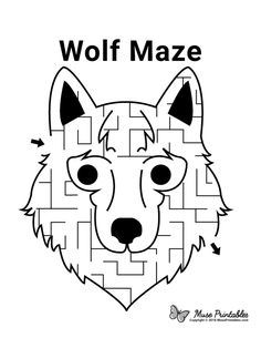 a wolf maze with the words wolf maze in black and white, as well as an image