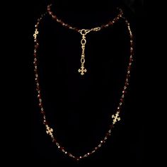 Gothic Moodboard, Garnet Necklace Gold, Vintage Cross Necklace, Heart Cross Necklace, Gold Rosary, Crystals Beads, Garnet Crystal, Wrap Necklace, Garnet And Gold