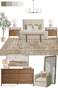 Primary bedroom decor mood board design with a modern transitional style! Master bedroom decor ideas Primary Bedroom Decor, Wallpaper In Home, Transitional Style Bedroom, Decor Mood Board, Rock Wallpaper, Timeless Bedroom, Neutral Bedrooms, Transitional Bedroom