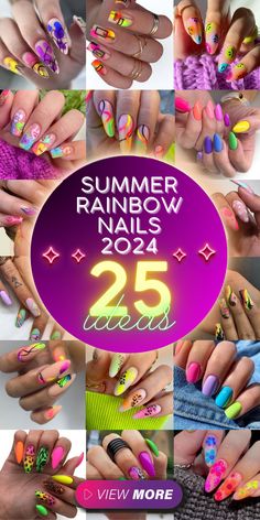 Vibrant Summer Rainbow Nails 2024: Nail Designs to Brighten Your Look French Tip Nails With Design Glitter Ombre Art Ideas, Bright Ombre Nails Summer, Short Rainbow Nails, Acrylic Rainbow Nails, Summer Rainbow Nails, Nails With Cat Eye, Nails With Cat, French Tips Glitter, Nail Designs Summer Neon