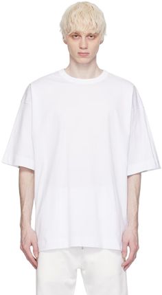 White Dropped Shoulders T-Shirt by Dries Van Noten on Sale T Shirt Model, Shirt Model, Clothing Essentials, Knit Crewneck, Dries Van Noten, White Shop, White T Shirt, Jersey T Shirt, White T