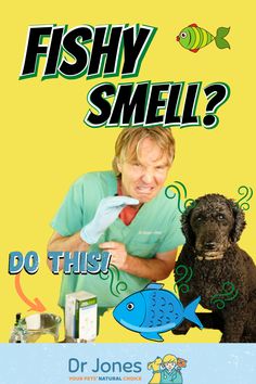 a man is brushing his teeth next to a dog with fishy smell on it