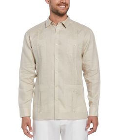 The 100% linen material of this long sleeve button-down black shirt is breathable and lightweight. Pintuck detailing and four buttoned pockets complete the classic guayabera style. Pair it with Cubavera linen pants for a fun and functional tropical look that works for day or night. Black men's guayabera shirt 100% Linen Classic Fit Plain Weave Fabrication Weaves In Criss-Cross Patterning For Extra Durability Breathable And Lightweight Linen: Composed Of A 100% Linen Fabric That Permits Air To Easily Pass Through It, Ensuring A Lightweight Feel All Day Long. This Guayabera Is Ideal For Any Event Where You Want To Stay Comfortable And Stylish Pintuck Detailing: This Guayabera Features Pintuck Detailing That Adds Versatile Ridged Detail And Creates Texture On The Fabric. Embrace The Timeless Mens Guayabera Shirts, Cuban Guayabera, Tan Shirt, Guayabera Shirt, Tan Guys, Linen Material, Plain Weave, Big & Tall, Linen Pants