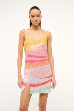 Embellished Multicolor Mini Dress, Summer Sequin Mini Dress, Summer Mini Sequin Dress, Sequin Mini Dress For Summer, Multicolor Contrast Sequin Dress, Embellished Multicolor Mini Sequin Dress, Contrast Sequin Mini Dress For Spring, Embellished Multicolor Sequin Mini Dress, Embellished Sequin Mini Dress For Summer