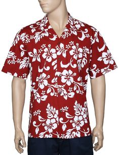 100% Cotton - Versatile and Cool Open Collar - Relaxed Fit Coconut shell buttons - Matching left pocket Colors: Navy, Red, Black Sizes: S - 3XL, 8XL Made in Hawaii - USA Red Collared Hawaiian Shirt For Beach, Red Collared Hawaiian Top, Red Tropical Print Short Sleeve Hawaiian Shirt, Red Floral Print Hawaiian Shirt With Short Sleeves, Red Tropical Hawaiian Shirt With Short Sleeves, Red Hawaiian Shirt With Camp Collar, Beach Hawaiian Shirt With Floral Print In Red, Beach Hawaiian Shirt With Floral Print, Red Floral Hawaiian Shirt For Beach