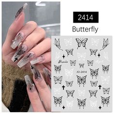 Butterfly Cross Nail Stickers Stars Butterfly Black White Nail Decals Black Butterfly Stickers, Jo Brand, Female Makeup, Butterfly Moon, Nails Inspiration Spring, Butterfly Black And White, Cross Nails, Pattern Butterfly, Butterfly Nail Art