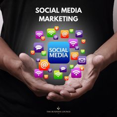 hands holding social media icons in front of a black background with the words social media on it