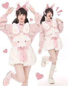 Super cute winter fleece overall shorts and skirts! 🐤🐇🧸 Now available for preorder. Find them here: https://www.devilinspired.com/to-alice 🐧 Stay tuned, the penguin version is coming soon! #kawaii #cutecore #kawaiifashion #cuteclothes Kawaii Overalls, Rabbit Fashion, Rabbit Outfit, Bunny Clothes, Bunny Outfits, Bubble Shorts, Bunny Backpack, Rabbit Clothes, Shorts Design