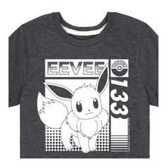 a t - shirt with an image of a pikachu and the words eevee on it