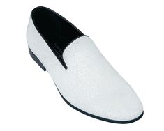 Sparkle Slip On Men's Shoes Color White - Upscale Men's Fashion Party Slip-on Loafers With Leather Sole, Party Loafers With Leather Sole, Party Loafers With Leather Sole, Slip-on Style, White Dress Shoes For Party, White Dress Shoes For Spring Party, White Fitted Dress Shoes For Parties, Fitted Slip-on Dress Shoes For Party, Party Slip-on Dress Shoes With Leather Sole, Elegant White Loafers For Party