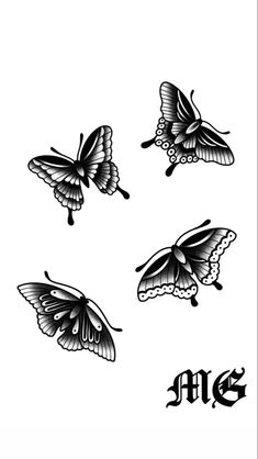 four butterflies flying in the air with words above them that read,'aig '