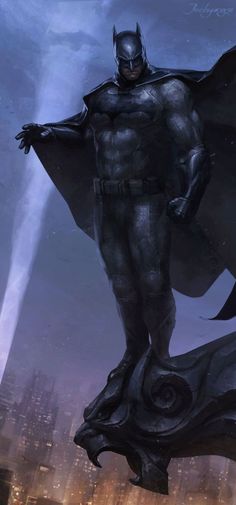 a batman standing on top of a building