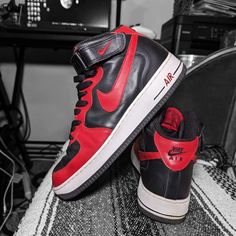 Check Out These Vintage 04' Nike Air Force 1 Mid Bred Reverse Red Black In Size 11! They Really Are In Excellent, Excellent Condition And Hardly Worn At All. Get These Rare Kicks Now, I Do Same Day Dropoff On All Orders. #Vintage #Nike #Airforce1 #Mid #Bred #Reverse #Red #Black #Size11 #Excellentcondition #Limitededition #Sneakerhead #Trending #Fashion #Style #Footwear #Collectible #Iconic #Vintagekicks #Rarekicks #Fire #Throwback #Bulls #Chicago #Jordan #Red #Black #White Red And Black Nike Shoes, Nike Shoes Red And Black, Jordan 1 Mid White Black Red, Air Jordan 1 Mid Red Black White, Nike Airforce1, Jordan 1 Mid Black/fire Red/white, Nike Air Force 1 Mid, Air Force 1 Mid, Jordan Red