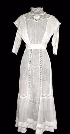 Find many great new & used options and get the best deals for VERY RARE ANTIQUE EDWARDIAN HIGH NECK COTTON EMBROIDERED AND LACE DRESS SIZE 4 at the best online prices at eBay! Free shipping for many products! Floral Print Long Gowns, Wedding Dresses Old, Dress 1900, Ladies Costumes, Victorian Lingerie, Edwardian Dresses, Lace Insertion, Vintage Dresses For Sale, Beautiful Diamond Necklace