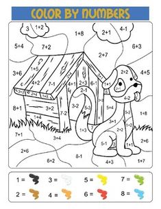 the color by numbers worksheet for children with dog and house on it, which is