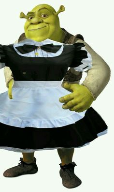 an animated character dressed in a black and white dress