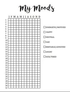 a printable graph with the words, my mood's and an empty grid