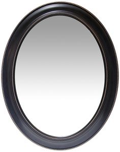 a round mirror with beaded trim around the edges and an oval frame, on a white background