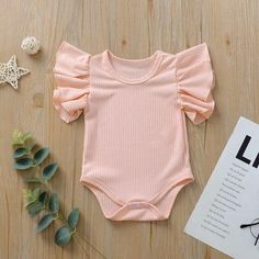 Beautiful cotton ruffled sleeve onsie. Bodysuit Outfit, Baby Overall, Ruffle Romper, Baby Needs, Baby Outfits, Short Sleeve Bodysuit