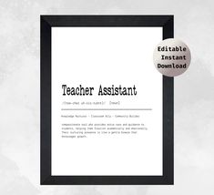 a black frame with the words teacher assistant on it