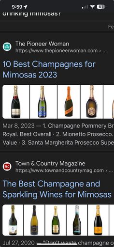 the top ten best champagnes for mimosas 2012 - 2013, and their prices