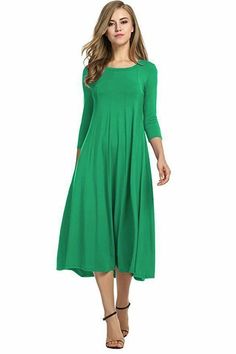 Elegant Summer Dresses, How To Fold Sleeves, Round Neck Shirt, Sleeves Clothing, Round Neck Dresses, Shirt Dress Style, Crewneck Dress, Maxi Dresses Casual, Midi Dress With Sleeves