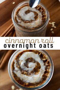 cinnamon roll overnight oats in a mason jar