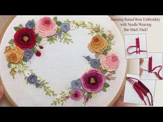 a close up of a embroidery project with flowers