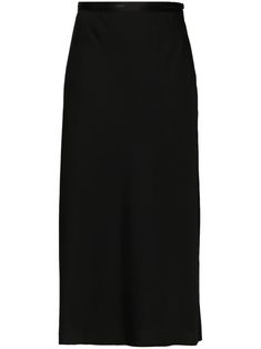 black recycled polyester blend crepe texture bias cut logo waistband flared skirt mid-calf length full lining concealed side hook and zip fastening Black Midi Bottoms For Formal Occasions, Black Formal Midi Bottoms, Black Midi Length Bottoms For Formal Occasions, Chic Calvin Klein Skirt For Workwear, Chic Calvin Klein Skirt For Work, Black Sleek Midi Pencil Skirt, Black Stretch Mid-calf Bottoms, Elegant Calvin Klein Skirt For Work, Formal Black Calvin Klein Bottoms