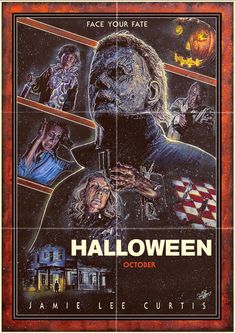 a movie poster for halloween starring the characters from horror film, which is featured in an advertisement