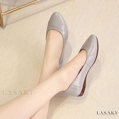 Lasaky - Comfortable Leather Low-Heeled Shoes with Soft Bottom and Luxurious Design Casual Leather Shoes With Pointed Toe, Casual Slip-on Court Shoes For Office, Spring Faux Leather Court Shoes With Round Toe, Gray Round Toe Flats For Spring, Casual Flat Court Shoes For Office, Slip-on Faux Leather Pointed Toe Flats, Synthetic Leather Shoes With Flat Heel For Fall, Faux Leather Pointed Toe Flats For Office, Pointed Toe Faux Leather Flats For Office