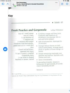 an image of a website page with the text fresh peaches and gorgonzoola