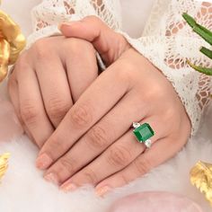 18k White Gold Emerald Ring, Natural Emerald Ring, Genuine Emerald Ring, Square Emerald, Engagement Ring, Pear Cut Diamond with Emerald Ring Anniversary Gifts Details :- Item Code:- SER-2334 Gross Weight :- 4.14 gm 18k White Gold Weight :- 2.976 gm Diamond Weight :- 0.80 ct. (Si Clarity Hi Color Certified Diamonds) Emerald Weight :- 5.02 ct. Ring Size: 7 us and we can make ring size as per your requirement size. ≫ FAQ below for more detail. ✦ Sizing We can adjust most items to fit your sizing pr White Gold Emerald Ring, Diamond Emerald Ring, Gold Emerald Ring, Pave Wedding Rings, Natural Emerald Rings, Wedding Diamond, Ring Square, Statement Rings Diamond, Emerald Ring Gold