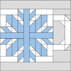 an image of a blue and white quilt with the center piece cut out to look like a snowflake