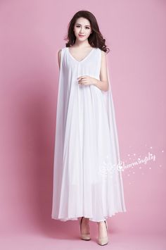 Chiffon White V Neck Sleeveless Long Party Dress Evening Wedding Lightweight Sundress Summer Holiday Beach Dress Bridesmaid Dress Maxi Skirt Detail Info: ❤ Color: White More color choice link: https://www.etsy.com/listing/213656440/chiffon-dress-color-card?ref=shop_home_feat_1 ❤ Material: Chiffon ❤ The dress doesn't limit the chest size and waitst size, arm hole 45cm (if your upper arm circle circumference is more than 40cm, please not your size with order, we will make your dress according to y Bridesmaid Maxi Skirt, Maternity Photo Dresses, Prego Style, Beach Bridesmaid, Layered Chiffon Dress, Maternity Sundress, Long Party Dress, Sundress Summer, Silk Clothes