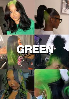 Skunk Stripe Green, Adore Hair Dye, Diy Hair Wig, Hair Stripes, Skunk Stripe, Dyed Curly Hair, Short Box Braids Hairstyles, Peekaboo Hair