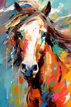 Colorful impressionistic oil painting of a horse on a vibrant background. Concept of equine art, abstract animal art royalty free stock images Art Horses Painting, Horse Abstract Painting, Equine Art Abstract, Colorful Horse Art, Horse Paintings Acrylic, Western Art Paintings, Colorful Horse Painting, Collage Animals, Abstract Horse Art