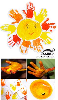 an image of children's hands painted in yellow and red