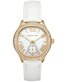 in stock White Watches Women, White Watch, Watch Women, Three Hands, Michael Kors Collection, Luxury Accessories, Michael Kors Watch, Embossed Leather, Emboss