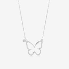 Diamond Butterfly Necklace - Gelin Diamond White Diamond Butterfly Charm Necklace, White Diamond Butterfly Necklace, Diamond Butterfly Necklace In Fine Jewelry Style, Delicate White Gold Butterfly Jewelry, Delicate Butterfly White Gold Jewelry, Diamond Butterfly Charm Jewelry, Formal Diamond Jewelry With Butterfly Charm, Butterfly-shaped White Gold Jewelry For Wedding, Diamond Jewelry With Butterfly Charm For Formal Occasions