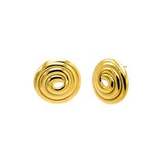 Gold Swirled Circle Stud Earring - Adina's Jewels Modern Swirl Earrings For Gift, Unique Gold Circular Earrings, Yellow Gold Round Enamel Earrings, Gold Swirl Metal Earrings, Gold Plated Spiral Earrings, Nickel-free Gold Plated Circular Earrings, Gold Semi-circle Metal Earrings, Diamond Anklet, Gold Semi-circle Brass Earrings