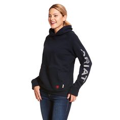 Designed with ultra-soft yet ultra-durable stretch fabric, our Primo Fleece repels water, resists wind, and keeps you warm morning to night. Flame-resistant for hazardous work environments. CAT 3 ATPV 28 cal/cm2 NFPA 70E NFPA 2112 12 oz inherent FR DuraStretch fleece with DWR finish Greater Arm Mobility seam construction for maximum range of motion Wind Resistant Water Repellent Screen printed logo on arm 48% modacrylic, 37% lyocell, 10% Twaron®, 5% spandex Made in Mexico with fabric from the US Ariat Hoodie, Ariat Logo, Women's Hoodie, Watch Cap, Good Brands, Print Logo, Long Sleeve Hoodie, Repellent, Stretch Fabric