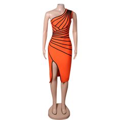 Our Style No.PZL302190%Polyester. 10%SpandexMade in ChinaVery StretchyGentle Dry Clean Only 80 Dress, Bandage Dress, Product Images, Dress First, Orange Color, One Shoulder, Mini Dress, Orange, Lighting